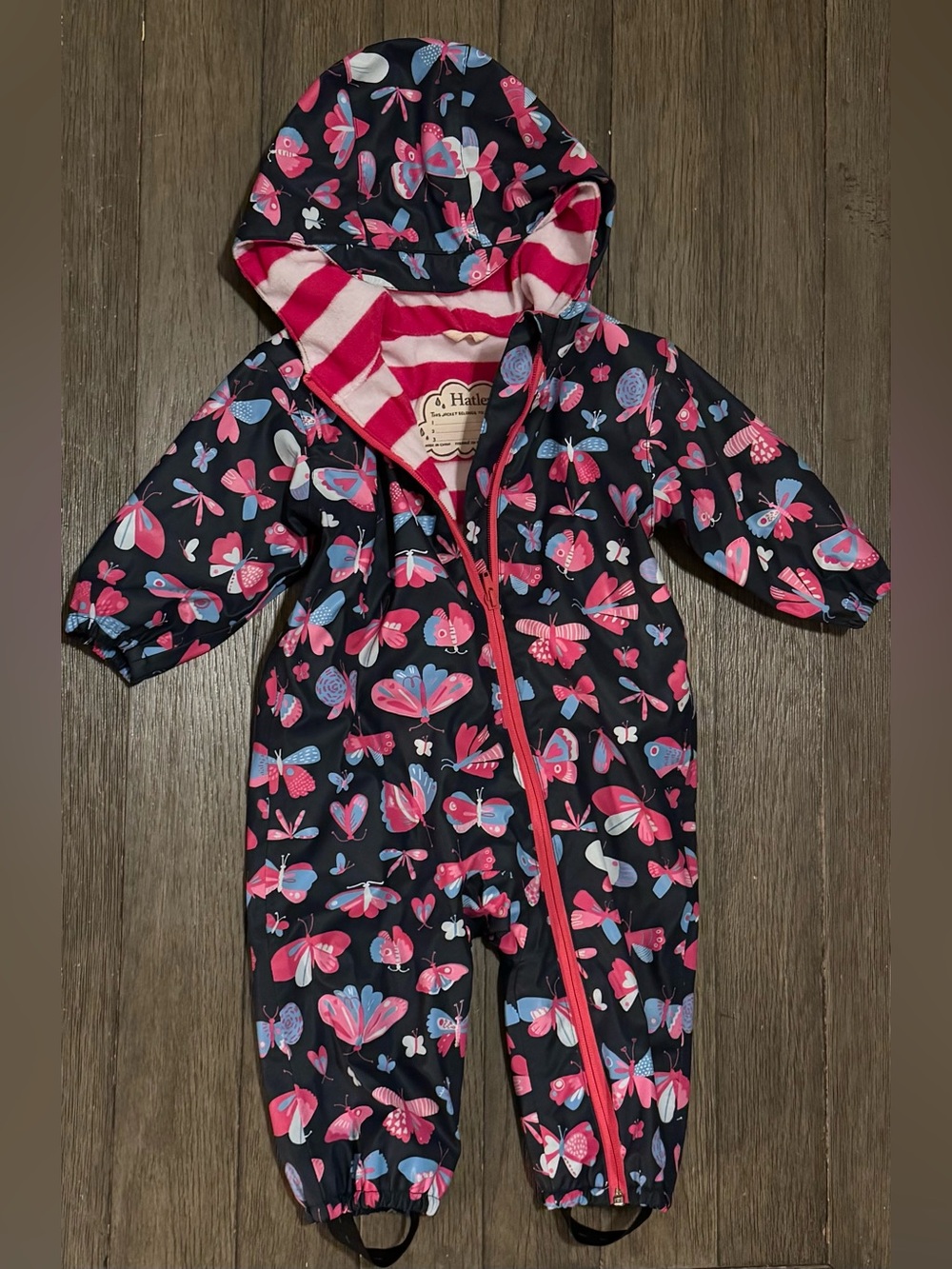 Hatley 12-18 month butterfly print terry lined rain suit